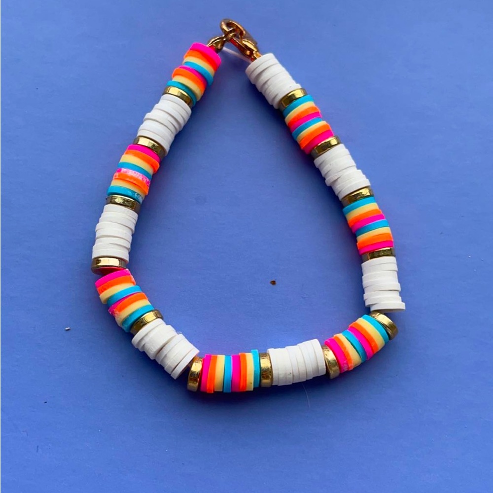 Rainbow White Preppy Clay Bead Bracelet🌈🥥⭐️